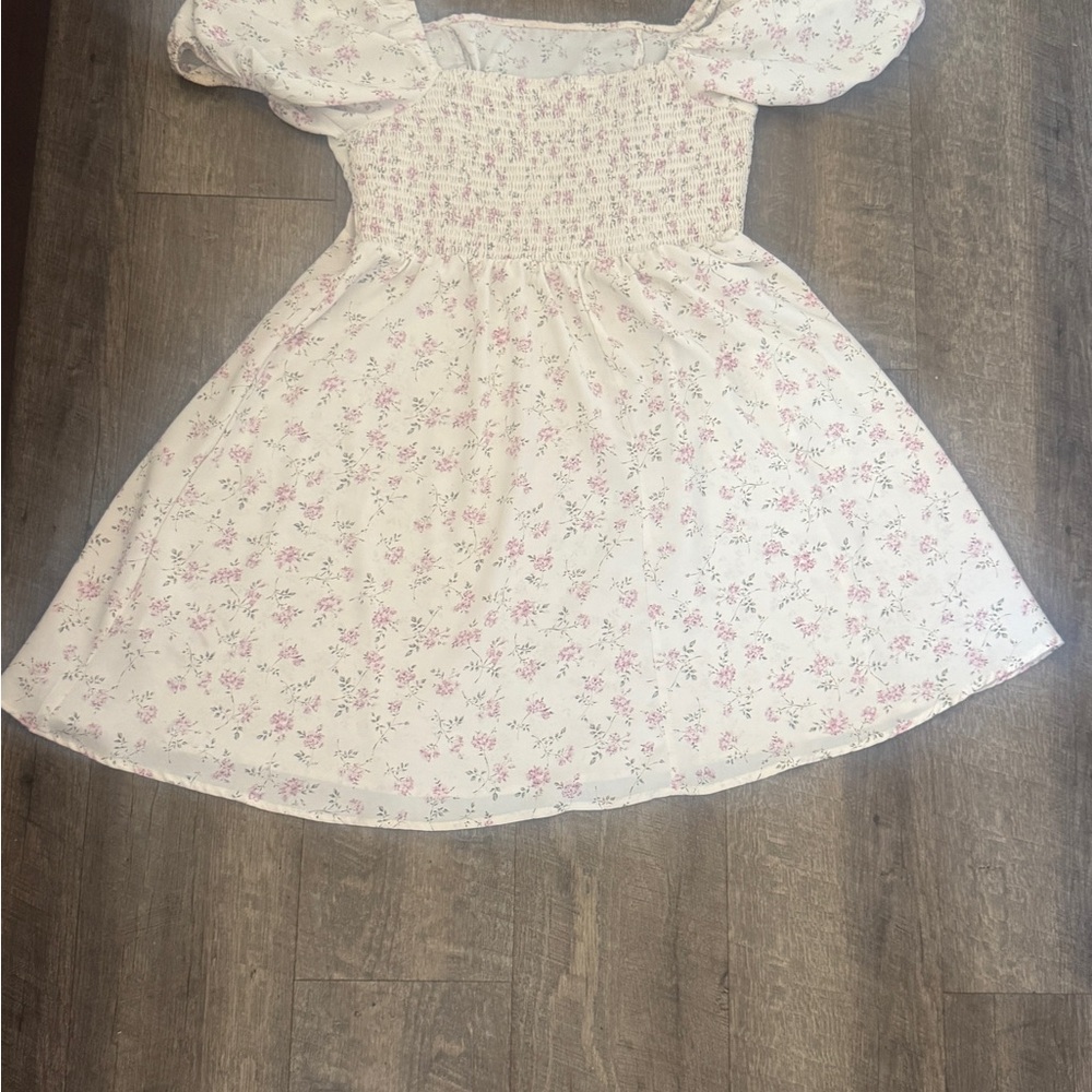 SHEIN White and Pink Floral Casual Dress